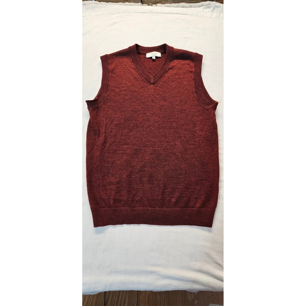 Turnbury Mens Small Burgundy Extra Fine Merino Wool V-Neck Sweater Vest